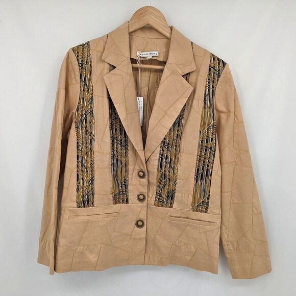 NWT Vintage 90s Silk Box Jacket Patchwork Stitching Lagenlook Cottagecore Size 6 - Picture 1 of 9